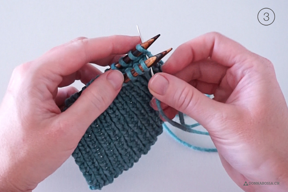 Tutorial tubular bind off italienisches abketten knit stricken schritt Maschenstich graft step 3