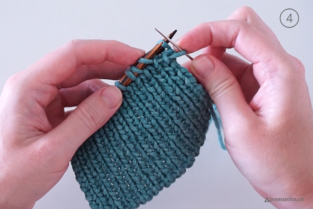 Tutorial tubular bind off italienisches abketten knit stricken schritt Maschenstich graft step 4