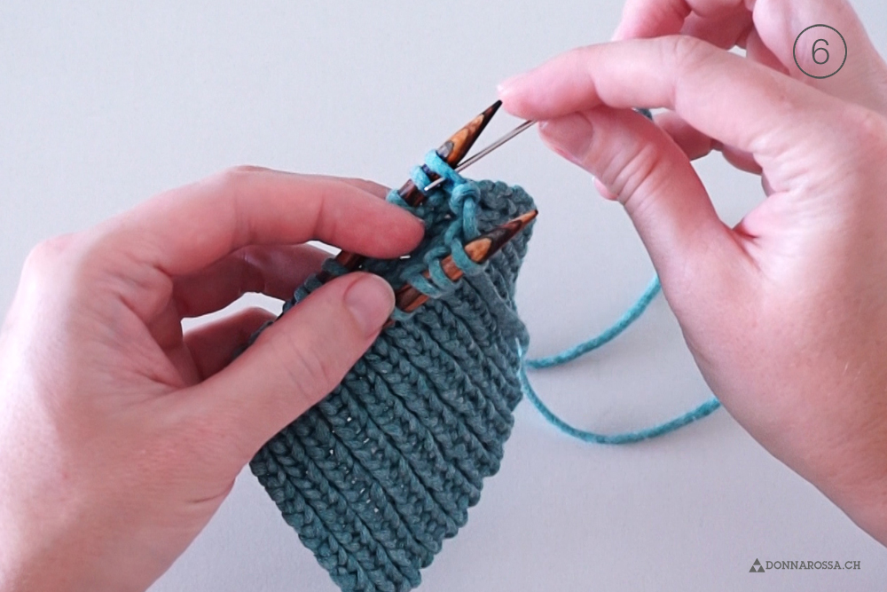 Tutorial tubular bind off italienisches abketten knit stricken schritt Maschenstich graft step 6