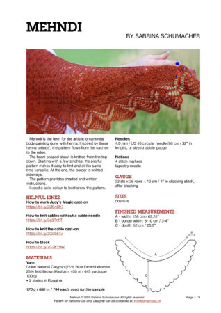 Mehndi cover page knitting pattern donnarossa