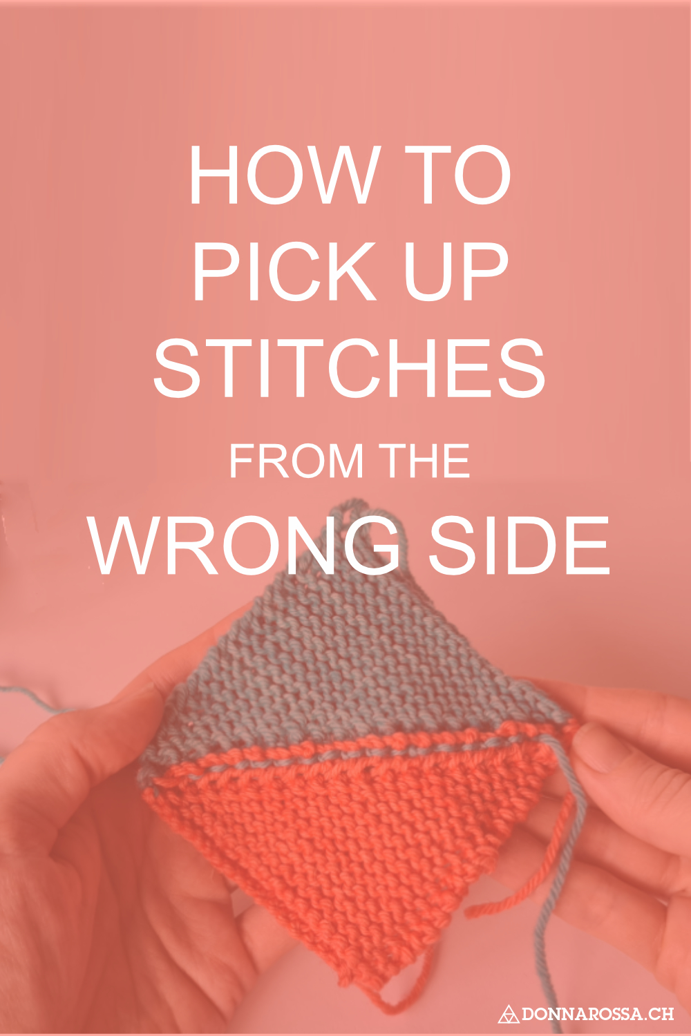 text with "How to pick up stitches from the wrong side", in the background knitted square with picked up stitches
