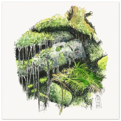 Cecilia Forest Waterfall – Aquarell Skizze Kunstposter